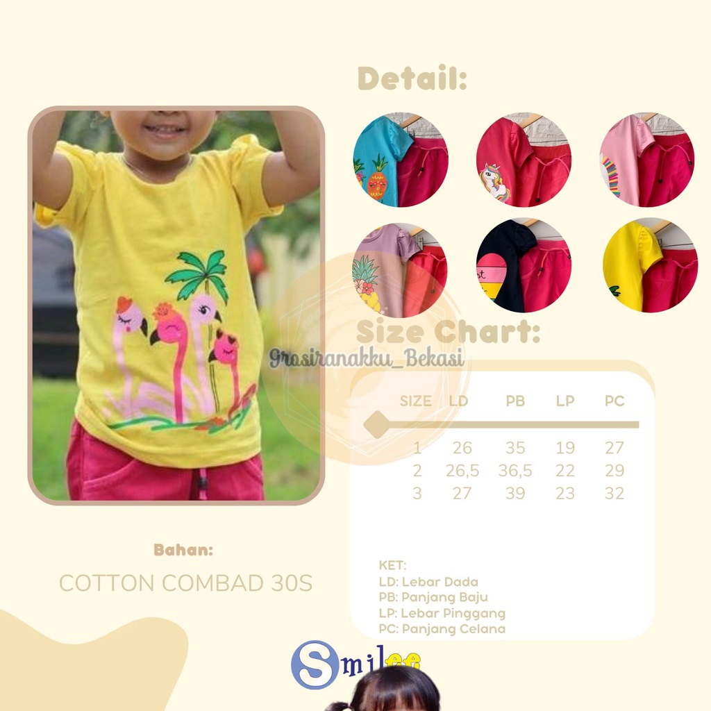 Setelan Anak Cewe Biru Nanas Size 1,2,3thn Murah