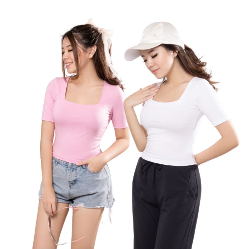 W&amp;D Baju Atasan Wanita Basic Kaos T-shirt Crop Top Murah