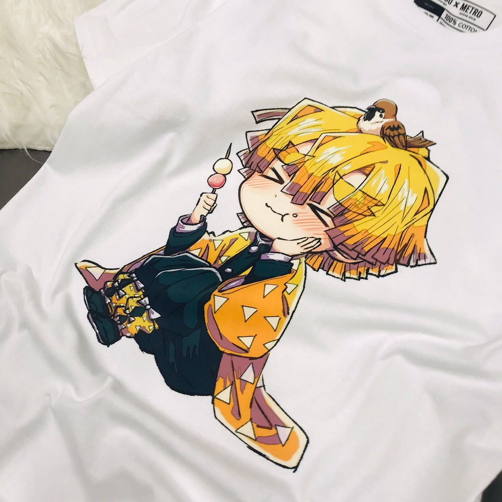 Tshirt Zenitsu Chibi White Demon slayer Kimetsu No Yaiba Unisex