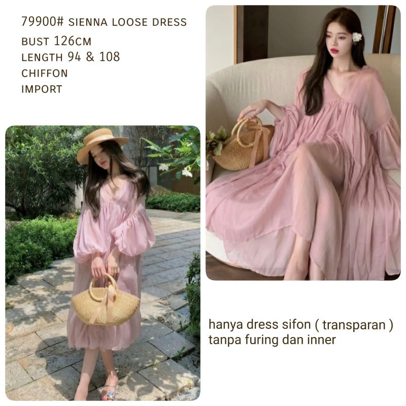 MDLV ~ 79900# Sienna Loose Dress Pink Soft Sifon Import