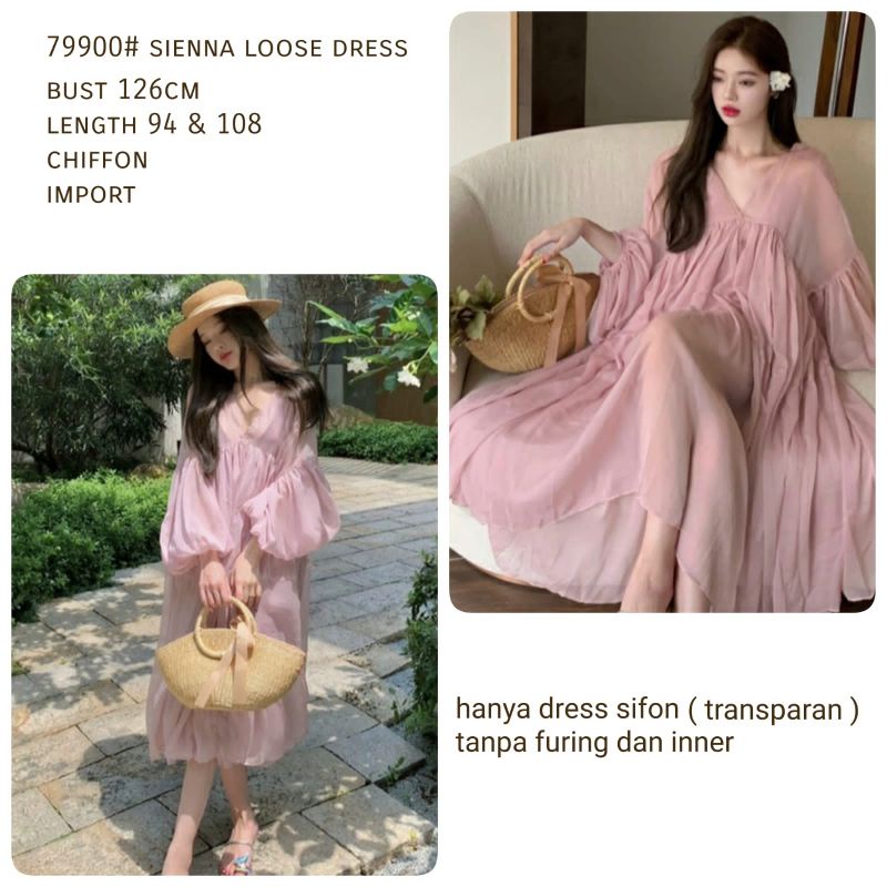 MDLV ~ 79900# Sienna Loose Dress Pink Soft Sifon Import