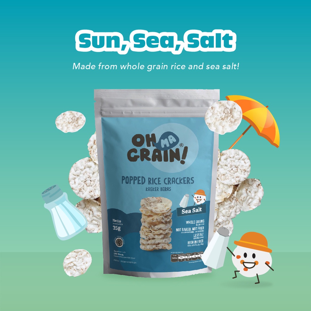 Oh Ma Grain Popped Rice Crackers -Sea Salt- organik cemilan sehat