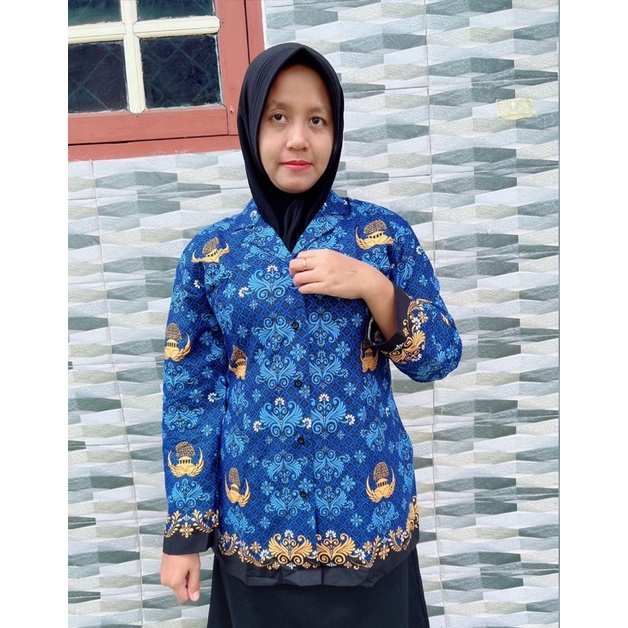 Batik korpri terbaru 2022 WANITA Bahan Katun Halus C40S / kemeja batik korpri cewek terbaru 2022 lengan panjang warna biru / baju batik korpri pria terbaru 2022 lengan panjang non furing korpri premium