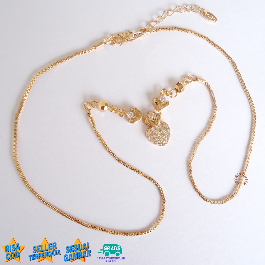 Lovelybutik - Kalung Xuping  Wanita Terbaru  Lapis Emas Lovenk4 Kalung Xuping Dewasa Cantik Model Koye Love Permata Ukuran 45 Cm Warna [Emas]