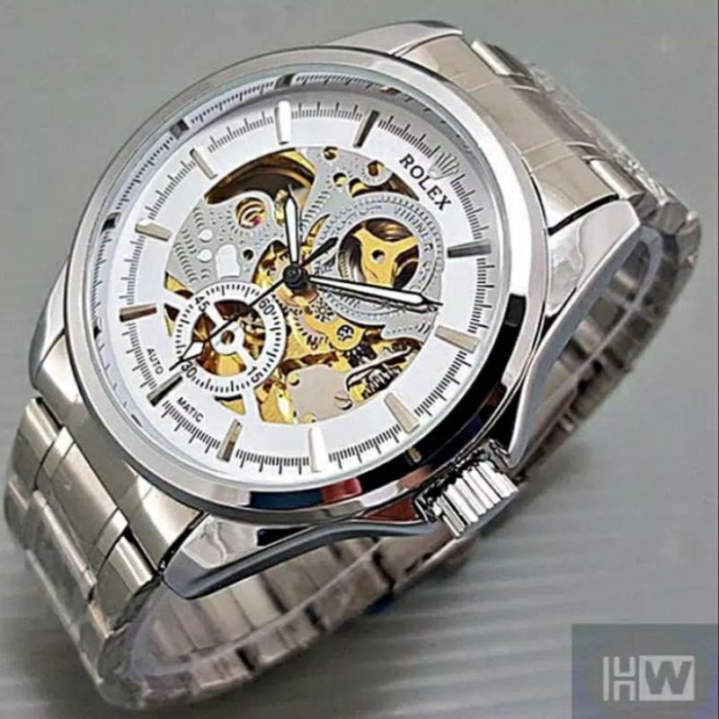 JAM TANGAN PRIA ROLEK AUTOMATIC MODEL TRANSPARAN RANTAI STAINLEES