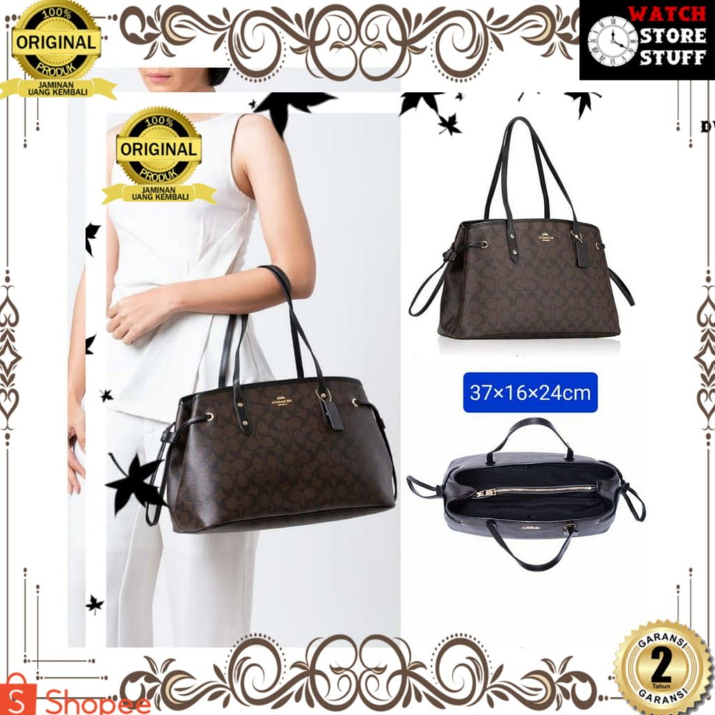 [ TAS FASHION COACH ] COACH F57842 DRAWSTRING CARRYALL SIGNATURE BROWN