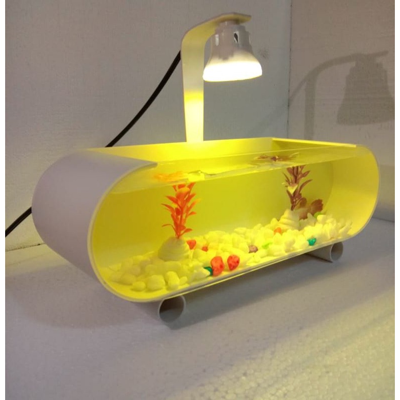 AQUARIUM /AKUARIUM MINI IKAN HIAS FULLSET LAMPU LED DAN ACCESORIES