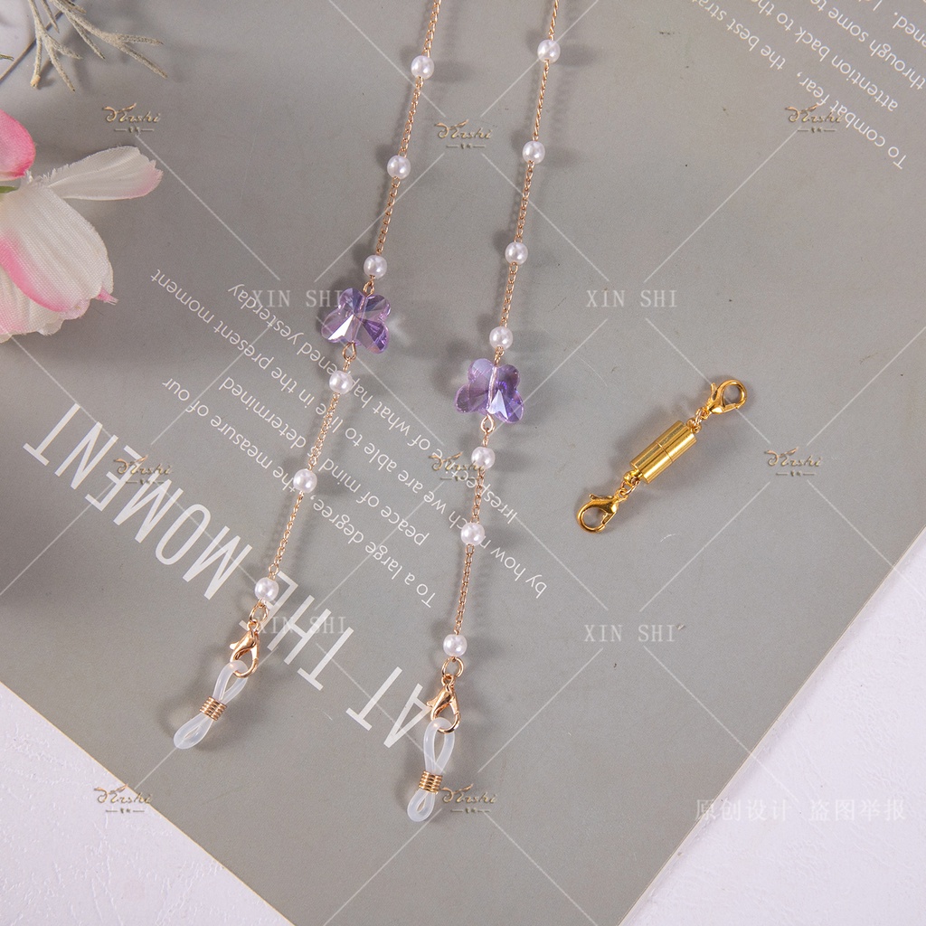 Xinshi22 Tali Rantai extender Masker Kristal butterfly Magnetik