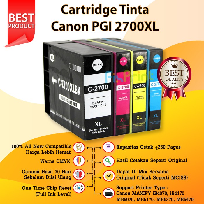 Tinta Compatible Canon PGI 2700XL Refill Printer IB4070 IB4170 MB5070