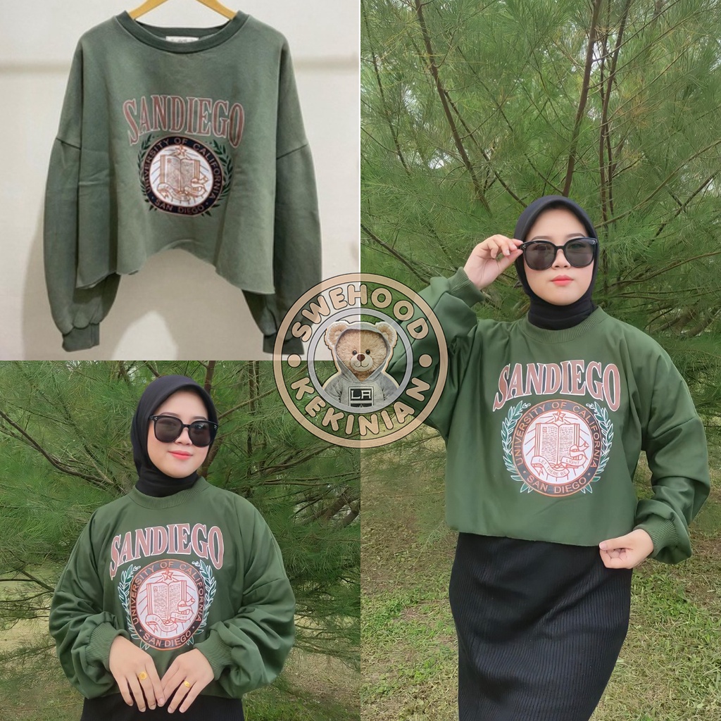 (IC) ARMY SANDIEGO CROPE Sweater Kpop Crewneck Sweatshirt Wanita Kekinian Oversize Fashion Outfit Ootd Korean Style Sweter Crewnek Switter Cewe Krunek Perempuan Sweeter Viral Remaja Korea Atasan Cewek Premium BB 45-65 PB 65 LD 110 Bahan Fleece Tebal