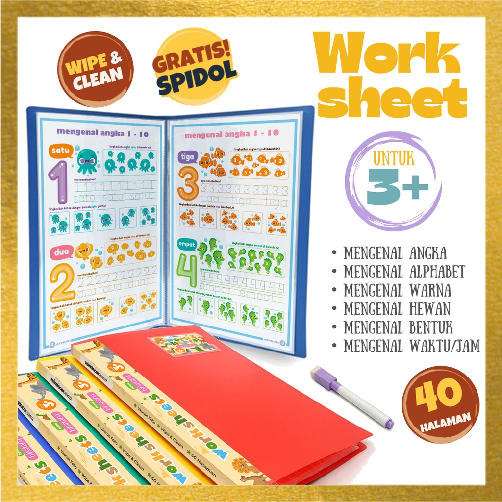 

Worksheet Anak 3+ Wipe and Clean Activity Book Buku Aktivitas Pra PAUD 2 3 4 5 Tahun