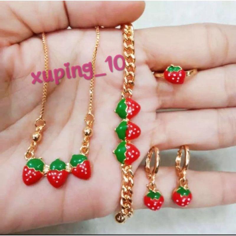 Set Perhiyasan Anak Strawberry Gelang Rantai (COD)