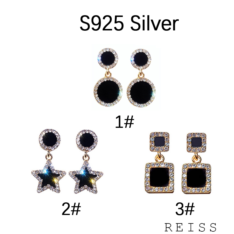 S925 Silver Korea Anting Pentagram Anting Berlian Bulat