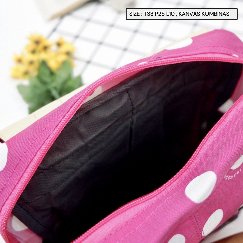 Tas anak ransel lokal murah tas lucu tas paud tk kanvas motif polkadot tas punggung mini kecil anak