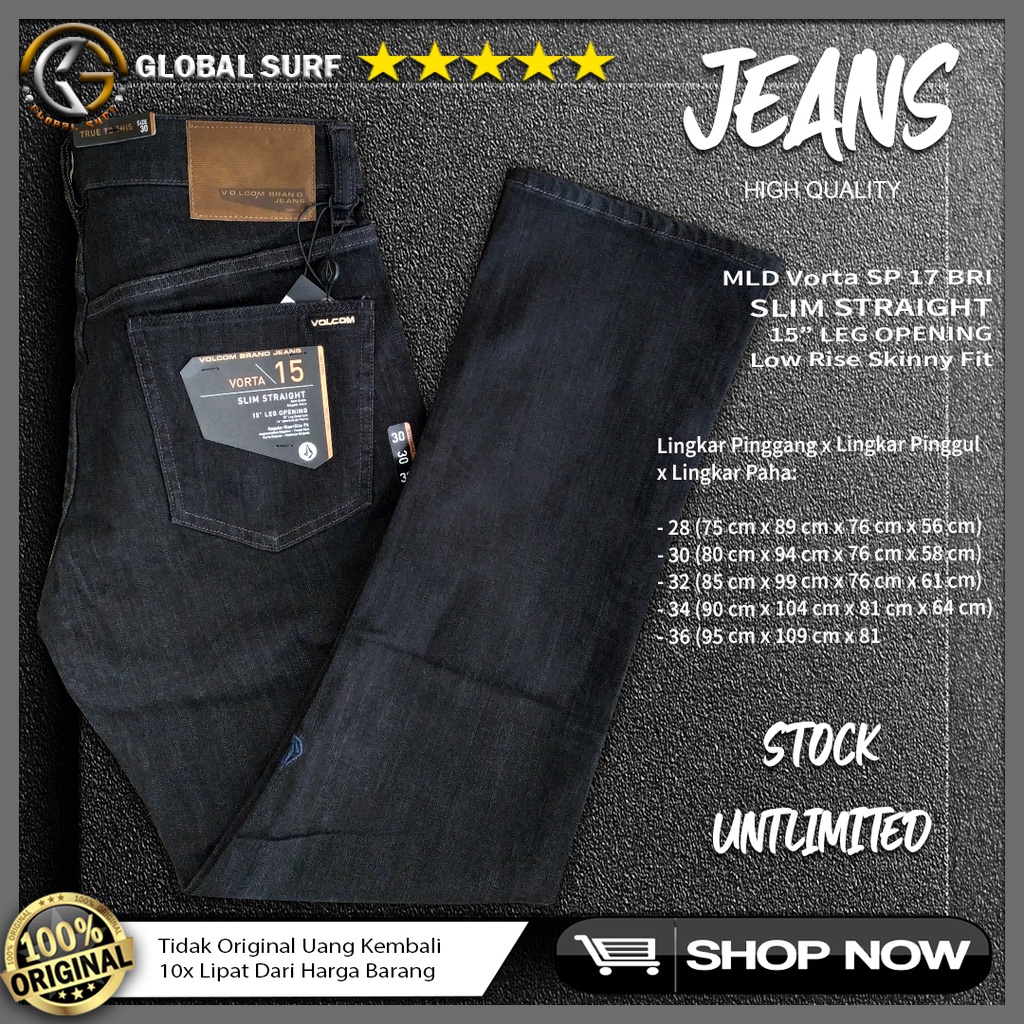 CELANA JEANS VOLCOM ORI BAHAN SLIM STRAIGHT MODERN FIT BORDIR LOGO DI BAGIAN BETIS SUMMER HOLIDAY
