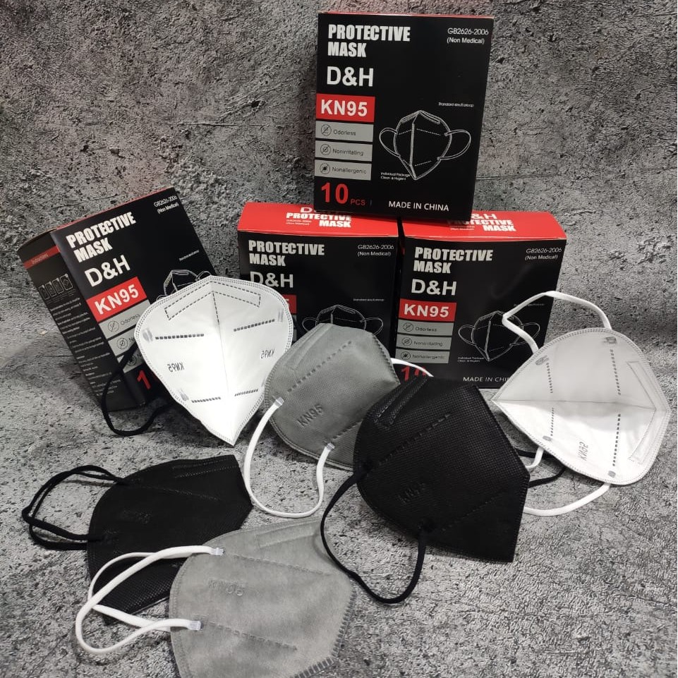 MASKER KN95 Merk D&amp;H 5PLY EARLOOP PROTECTIVE  - ABU - HITAM