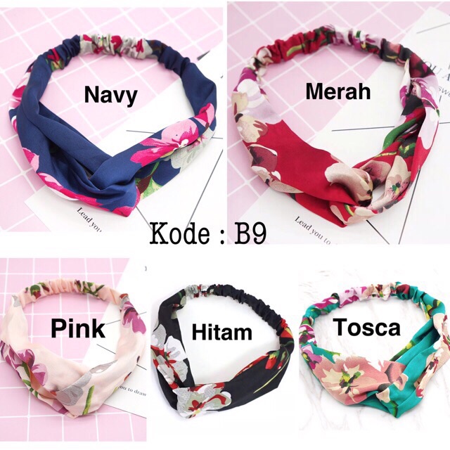 DS B9 BANDO KAIN WANITA HAIRBAND ELASTIS MOTIF BUNGA AKSESORIS RAMBUT WANITA