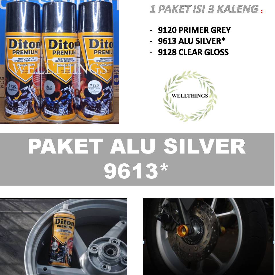 Paket Lengkap Cat Pilox Diton Premium 9613 Alu Silver Perak 400cc Velg Mesin Sepeda Motor Mobil