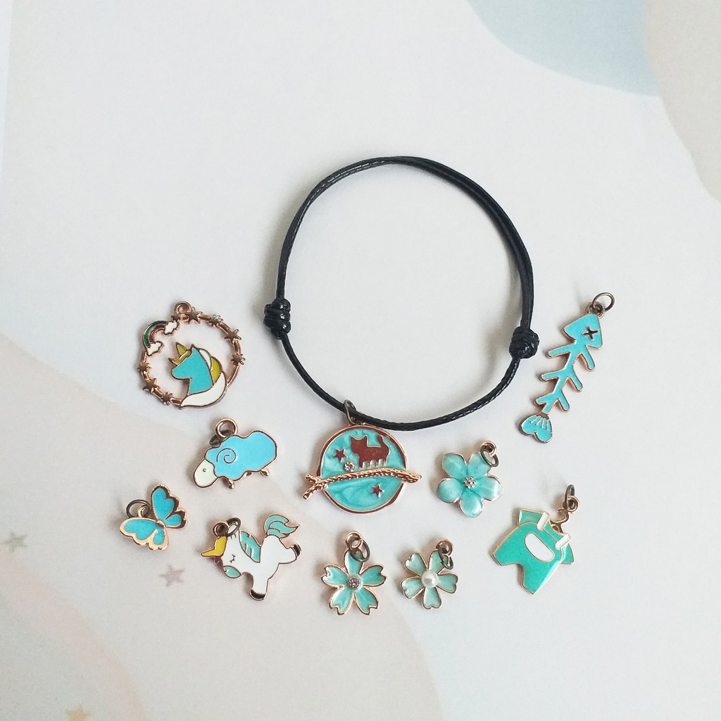 Gelang Tali Simple Kulit Aksesoris Fashion Pria dan Wanita Gelang Korea Murah Dengan Charm Lucu S2