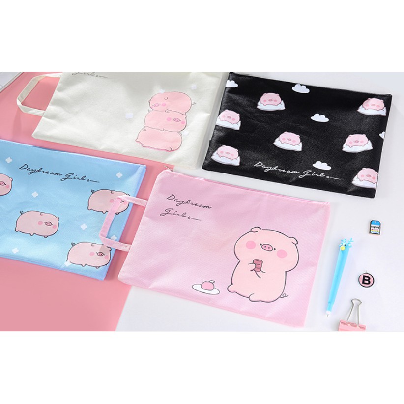 Tas Map A4 Resleting Gambar BABI PIGGY LUCU / Map Organizer Tas Serbaguna Resleting PIG Lucu Imut