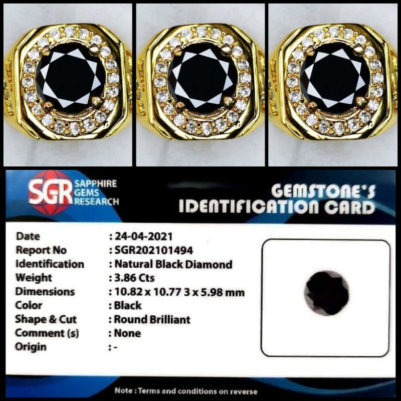 CINCIN BATU PERMATA NATURAL BLACK DIAMOND PLUS MEMO SGR
