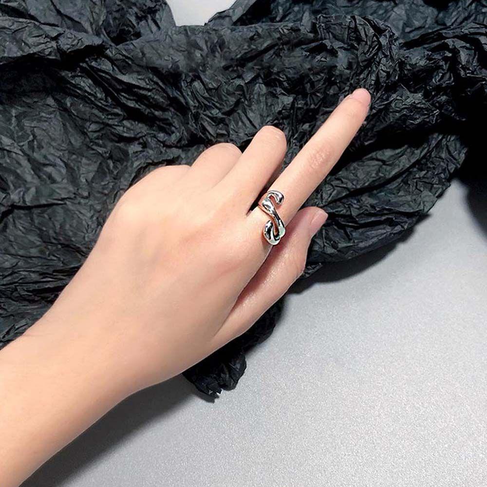 Cincin Model Terbuka Banyak Lapis Bahan Tembaga Warna Silver Gaya Korea Retro Untuk Wanita