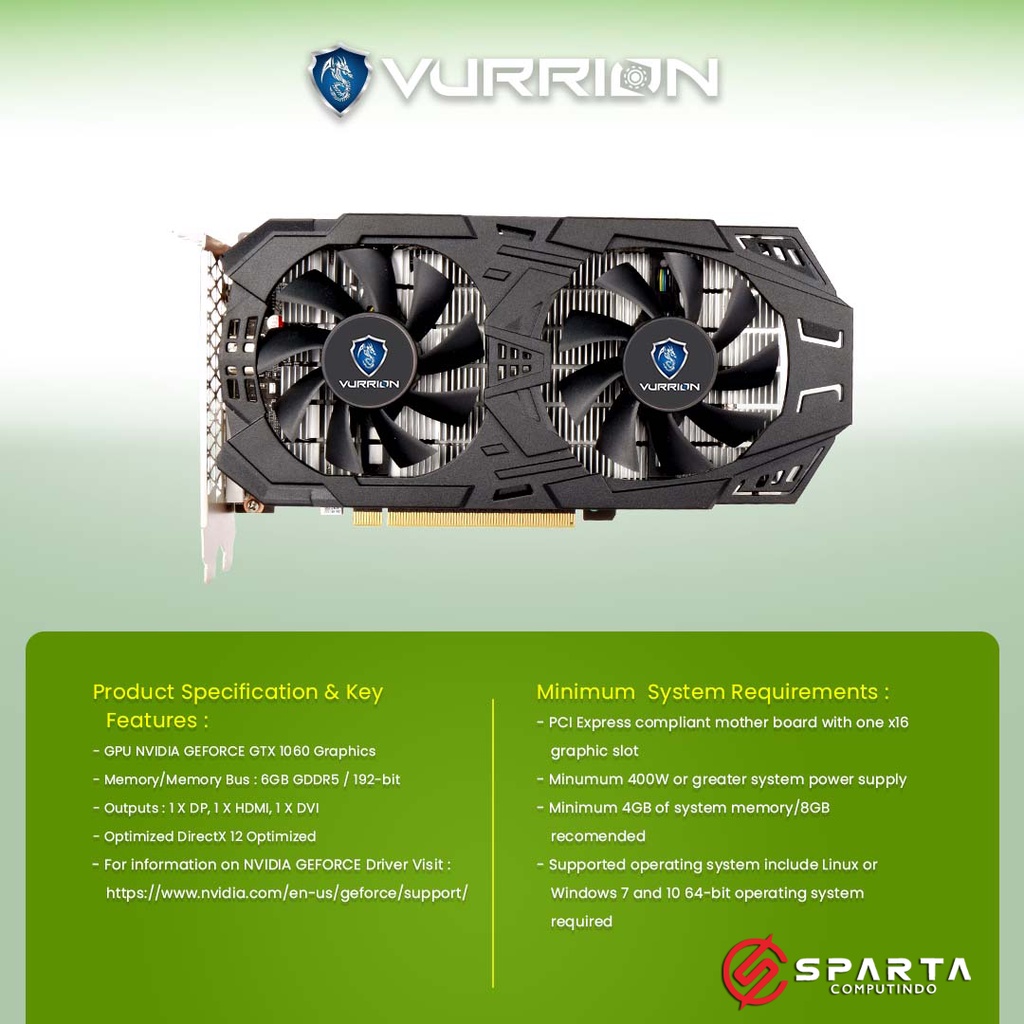 VGA Card Nvidia Geforce GTX 1060 6GB GDDR5 Vurrion Gaming Edition