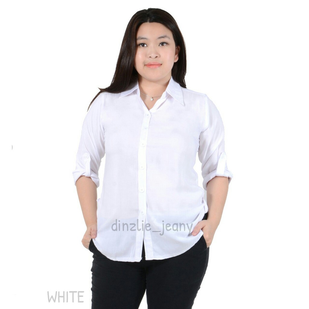 KEMEJA SHEILA RAYON POLOS WANITA WARNA PUTIH