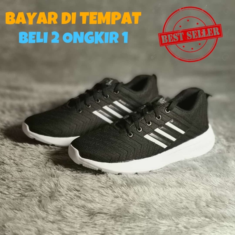 Sepatu Sekolah Adidas Hitam Putih - Hitam Polos Pria/Wanita Sepatu Kerja