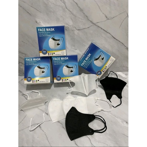 MASKER duckbill earloop dan headloop (hijab) aneka warna.harga tertera untuk 1box isi 50pcs.