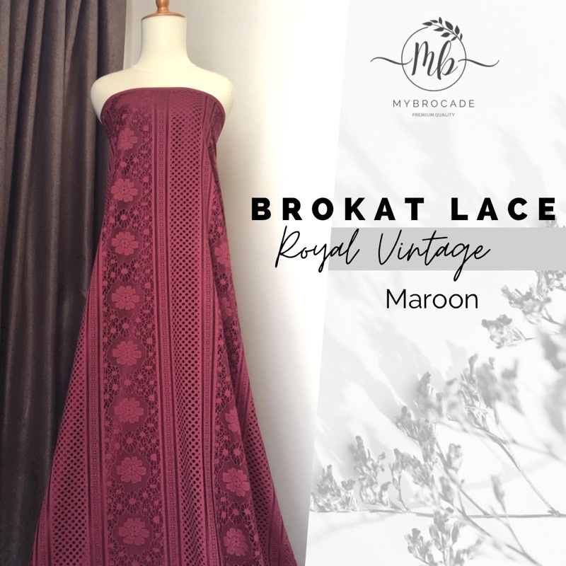 Bahan Kain Brokat Lace Royal Vintage Meteran Mewah Warna Merah Maroon