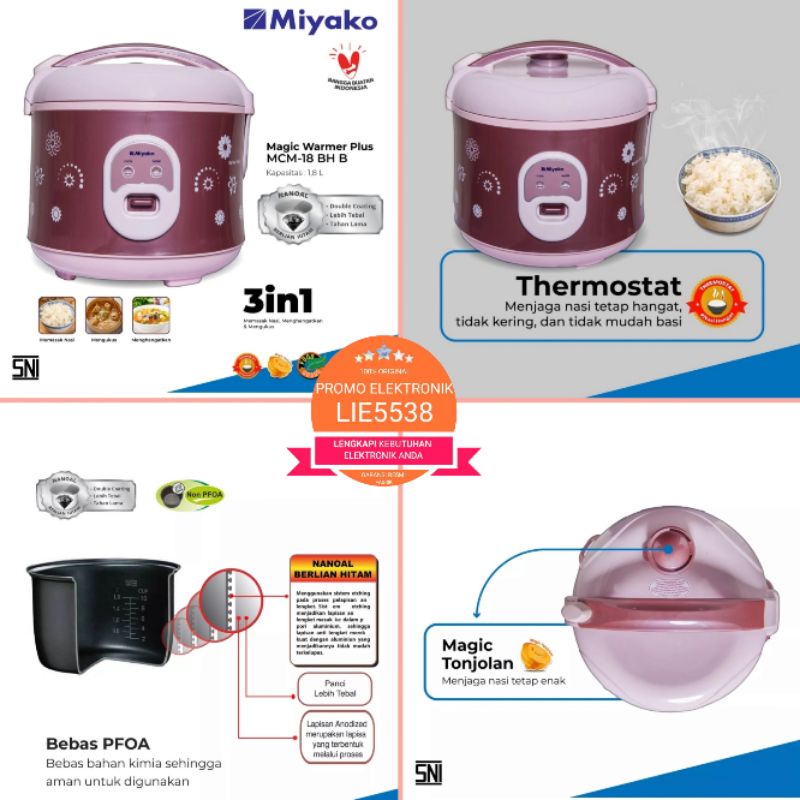 MIYAKO MCM-18BH B / MCM18BHB Rice Cooker 3in1 Anti Gores 1,8 L GARANSI RESMI