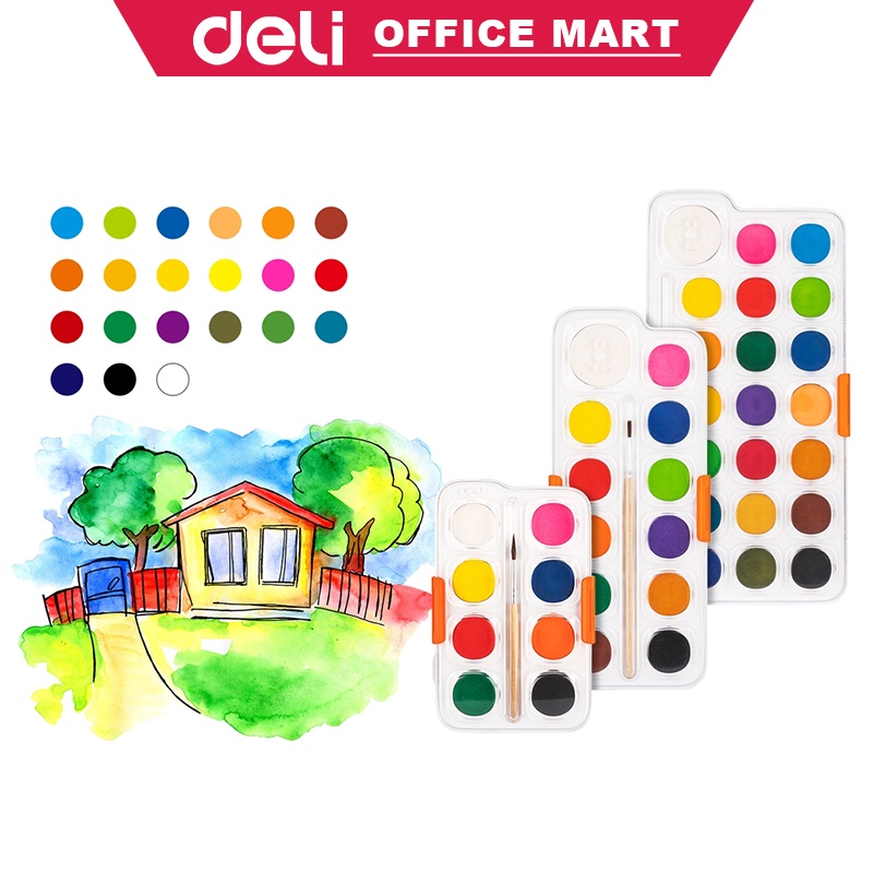 Deli Cat Air Dengan Kuas Cat Air Lukis Set Cat Air Anak 8/12/21 Warna Kemasan Kotak  Warna Air Watercolor Painting