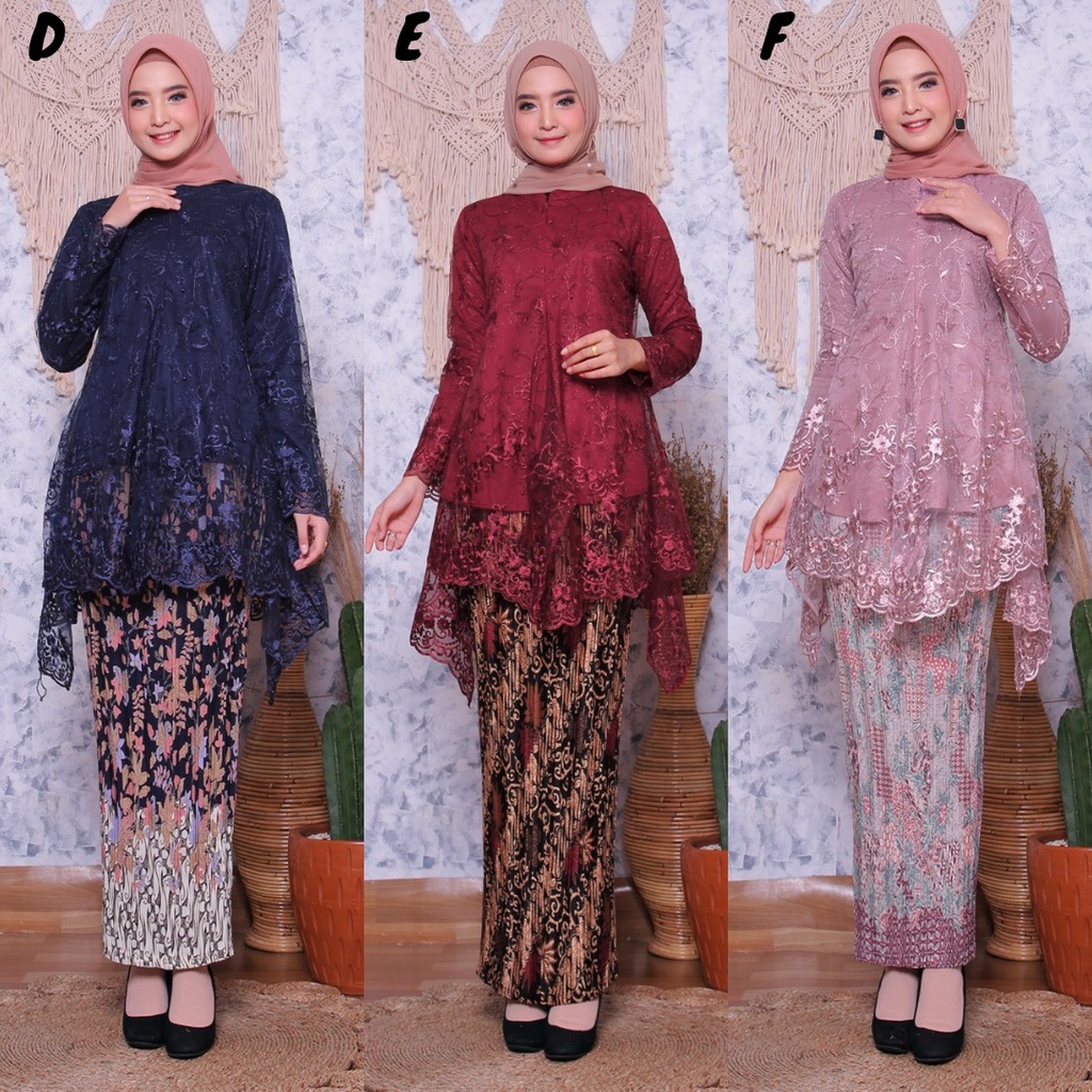 Setelan  Kebaya Modern Tunik Tulle Rumbai / Jubrai Aneka Pilihan Warna