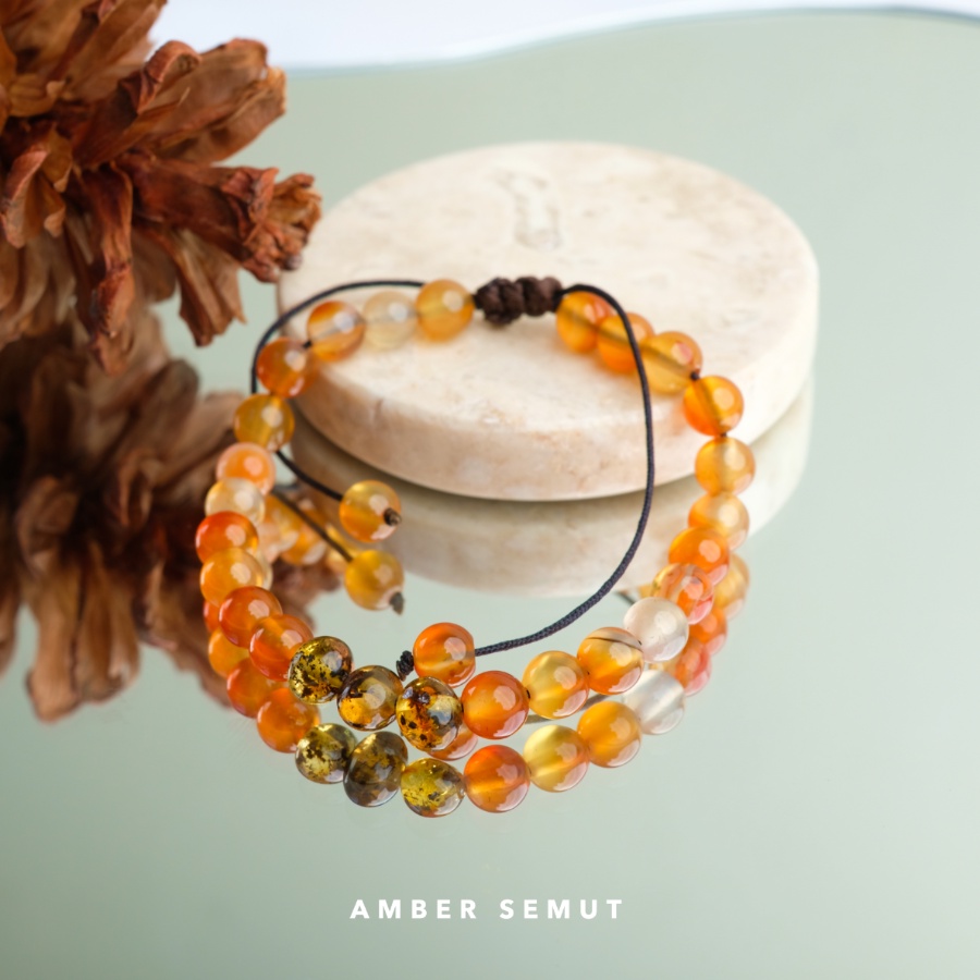 Gelang Amber Baltic Green Glossy X Honey Agate by Amber Semut