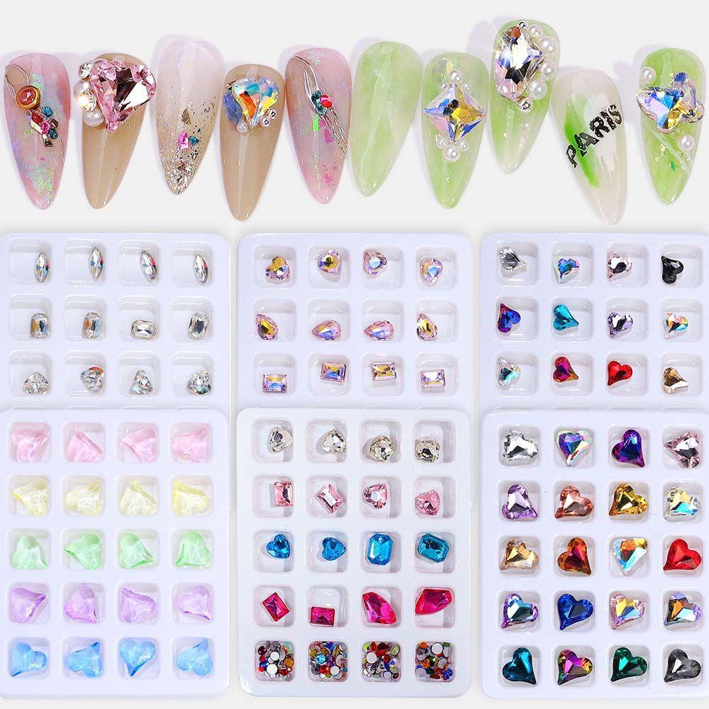 Agustin 3D Nail Art Perhiasan Fashion Shiny Gaya Jepang Transparan Nail Art Dekorasi Manicure Hati Bengkok Bentuk Tidak Teratur Pesona Kuku