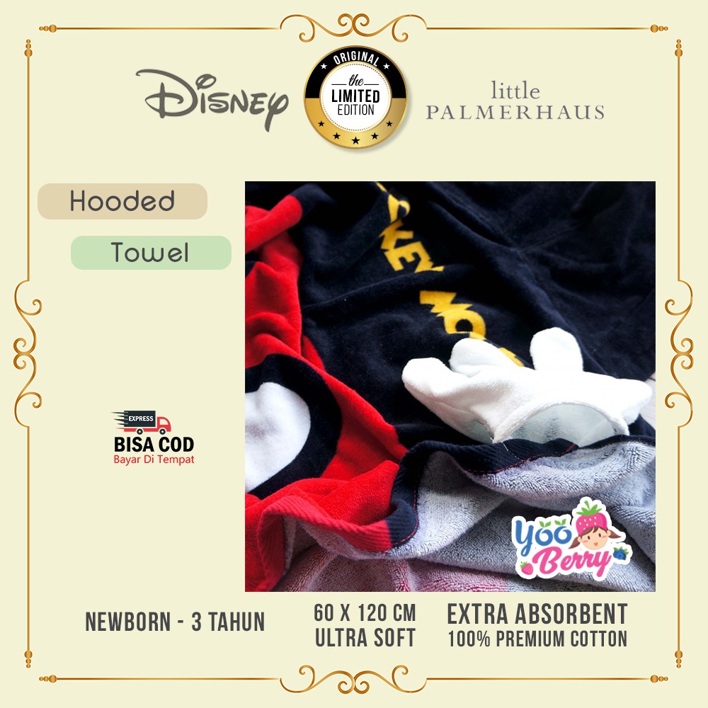 Disney Little Palmerhaus Hooded Baby Towel Handuk Bayi Karakter Katun Mickey Minnie Winnie the Pooh Berry Mart