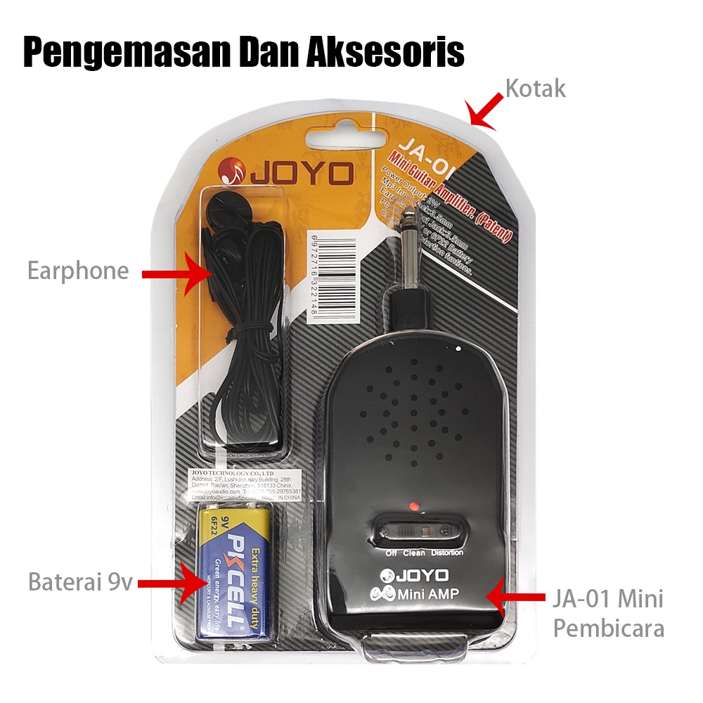 JOYO Mini Amplifier Gitar AMP Portabel Speaker untuk Guitar Listrik Bass Bersih/Distorsi Efek