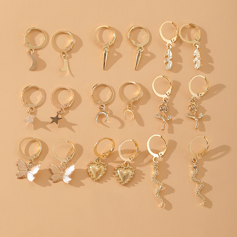18Pcs Fashion Multi-style Stud Earring Set Retro Gold Pendant Drop Earrings Fashion Women Girl Jewelry Accessories-2
