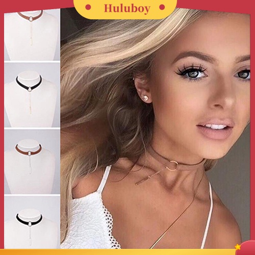 Hu Hu Hu Hu Hu Alat Bantu Pasang Kacamata♡ Kalung Choker Bahan Velvet Dengan Liontin Cincin Bulat Untuk Wanita
