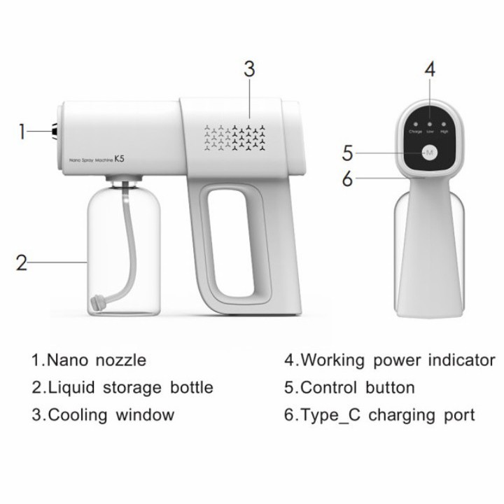 Nano Spray Machine K5 Wireless / Nano Spray Gun Disinfektan K5 380ML