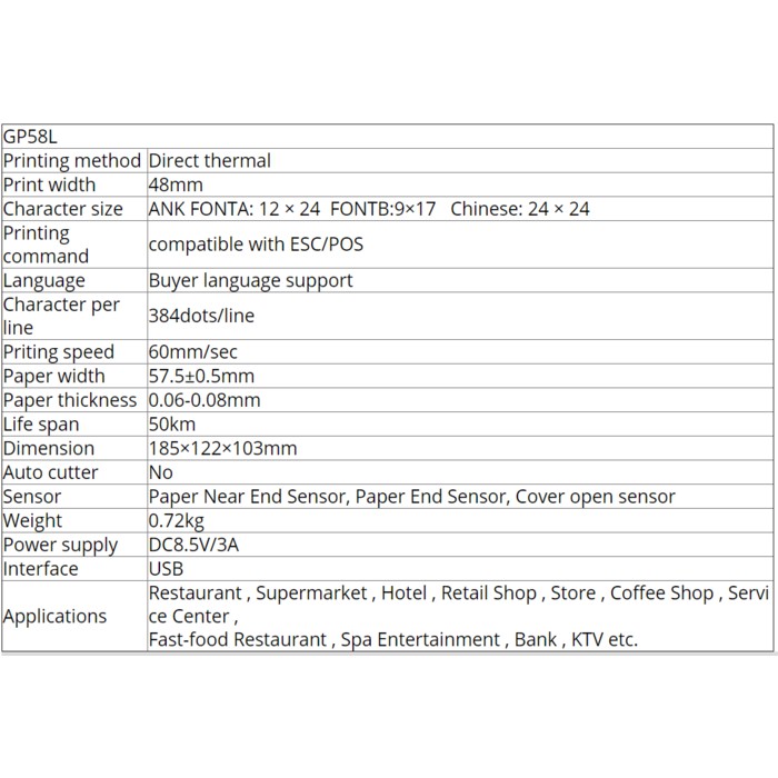 Bluetooth Thermal Printer Gprinter GP-58L G printer GP58L wireless