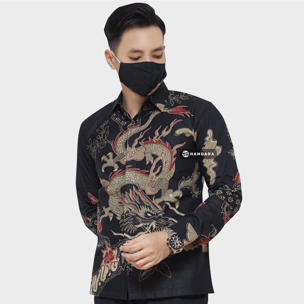 Baju Kemeja Batik Pria Lengan Panjang Slim Fit Premium Modern Full Furing Katun Halus Original Handara Motif Naga Antareja HB-138