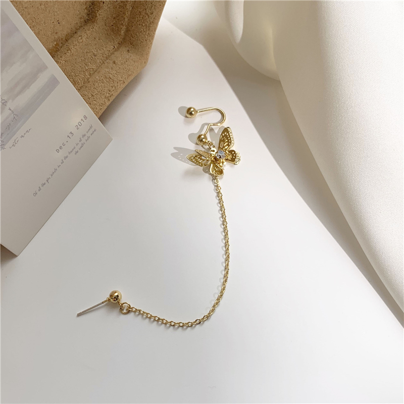 1pc Anting Rantai Klip Bentuk Kupu-Kupu Bahan S925 Silver Needle Gaya Korea Untuk Wanita