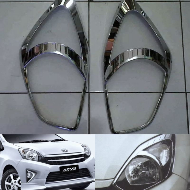Garnish lampu chrome lampu depan Agya Ayla lama 2013 - 2016.