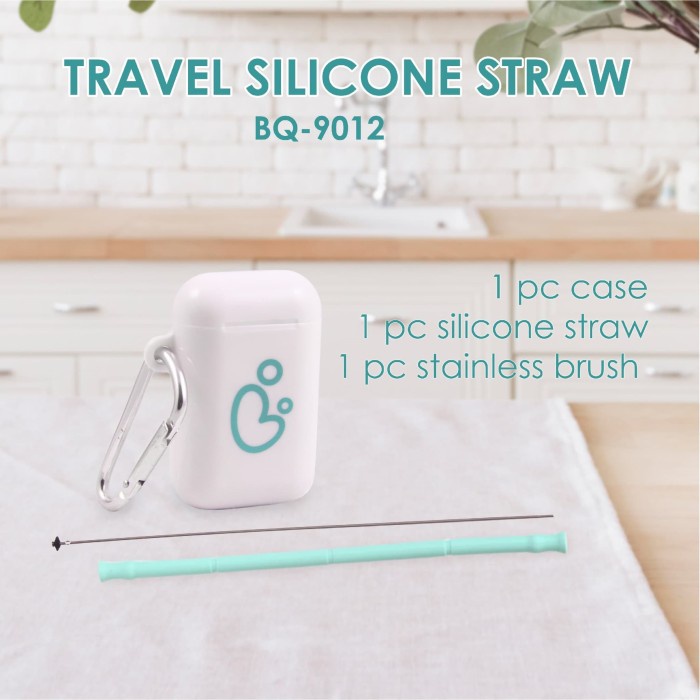 ♥BabyYank♥ Babyqlo Travel Silicone Straw Set BQ9012 - BabyQlo Reusable Travel Silicone Straw Set Sedotan Silikon plus Case