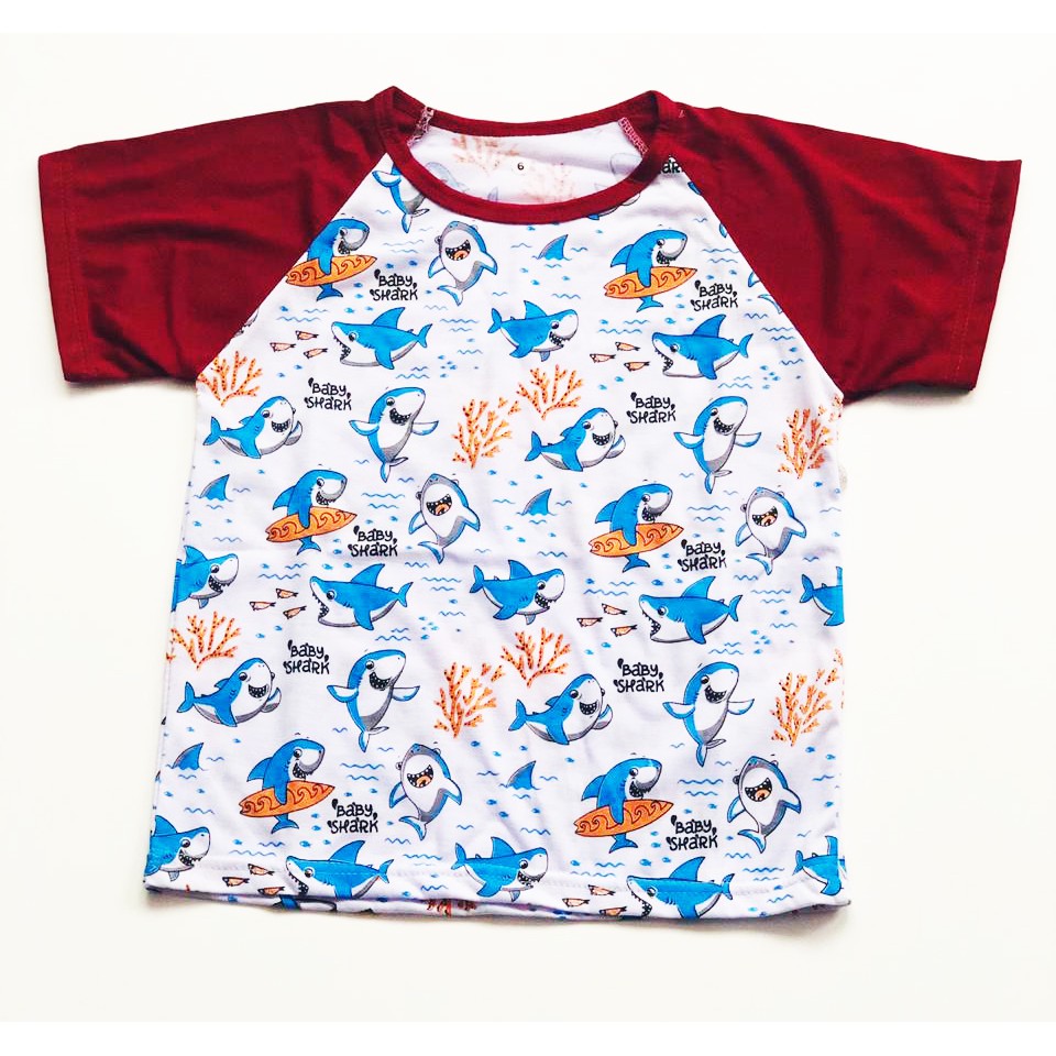 Kaos Raglan Anak Fullprint Baby Shark Lengan Pendek