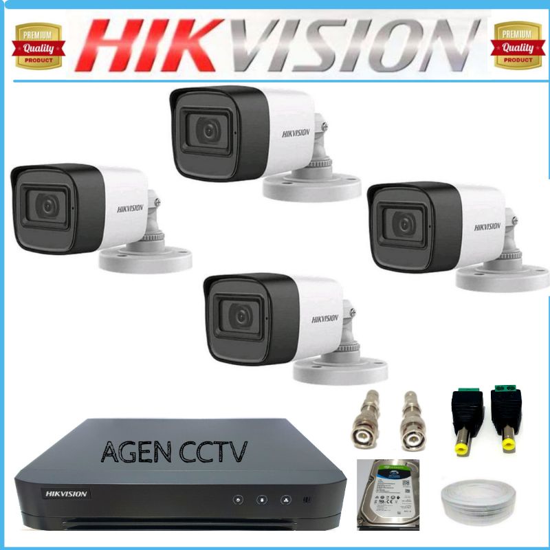 PAKET CCTV HIKVISION 4 CHANNEL 4 KAMERA 2MP 1080P OUTDOOR ANTI AIR  TURBO HD ORIGINAL