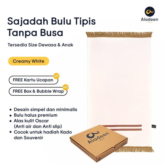 Sajadah Aladeen Bulu Tipis (Tanpa Busa) - PUTIH KREM Size Dewasa