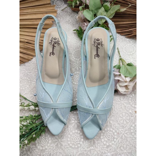 rafaizoutfit sepatu wanita cantik baby blue tinggi 5cm.lancip